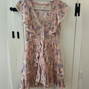 Loveshackfancy pink and purple floral mini dress